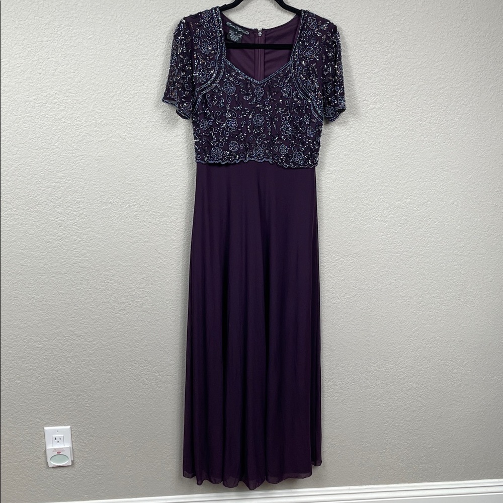Pisarro Nights Beaded Bodice A Line Gown Maxi Dress Wine Purple Sz 6 - Picture 3 of 13